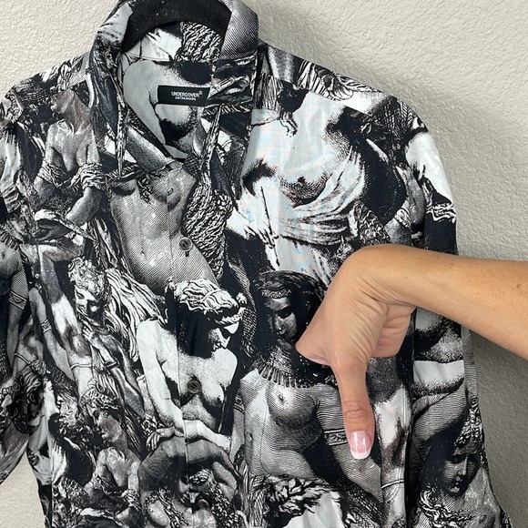 New Undercover Statue Print Short Sleeve Button Up Shirt Mens Sz 5 - Picture 7 of 16